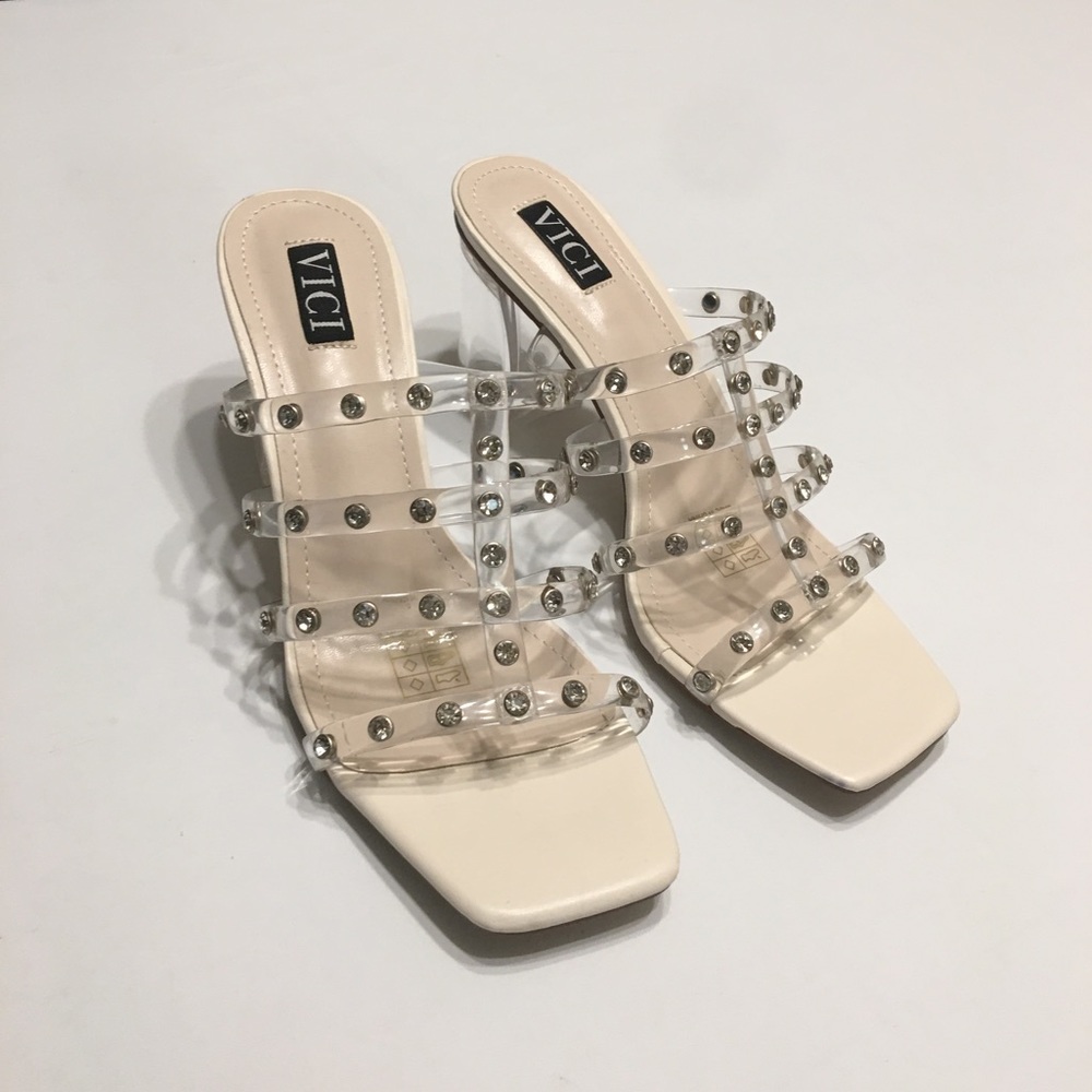 VICI Diamond Clear Strap Embellished Heeled Sandal Size 8.5